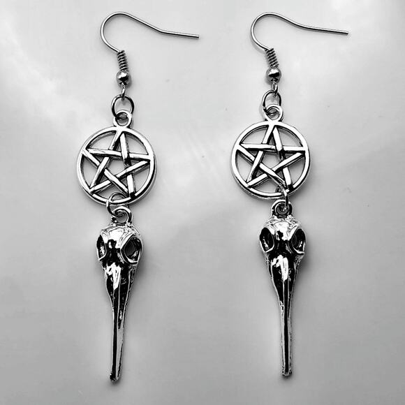 Goth Bird Skull Earrings - Picture 1 of 3